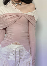 Stitched Detail Off-Shoulder Fitted Top